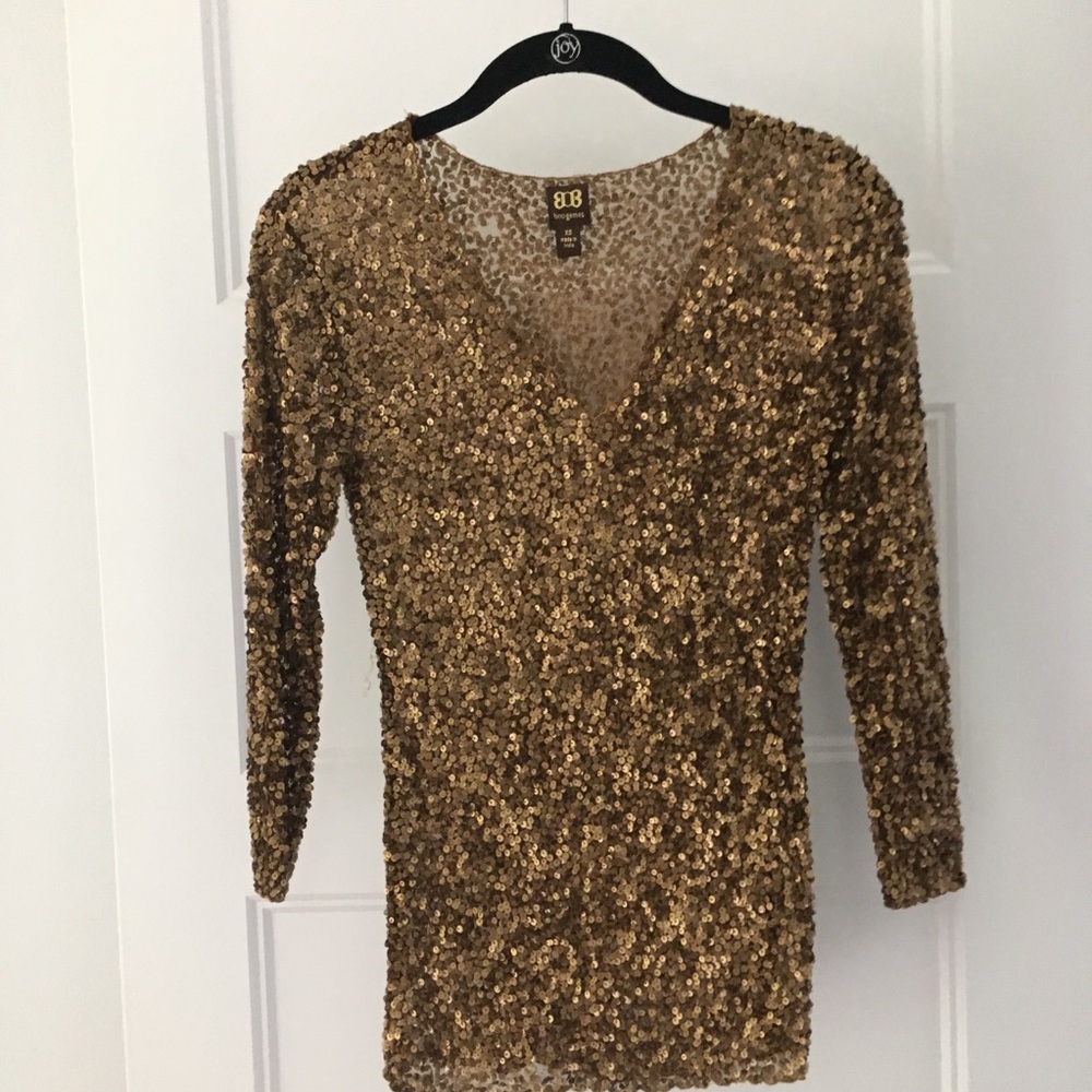 Matte Gold Sequin Sheer Top